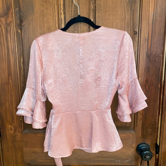 Woman's Jun & Ivy Pink Tie Short Sleeve Top XS - Picture 6 of 9